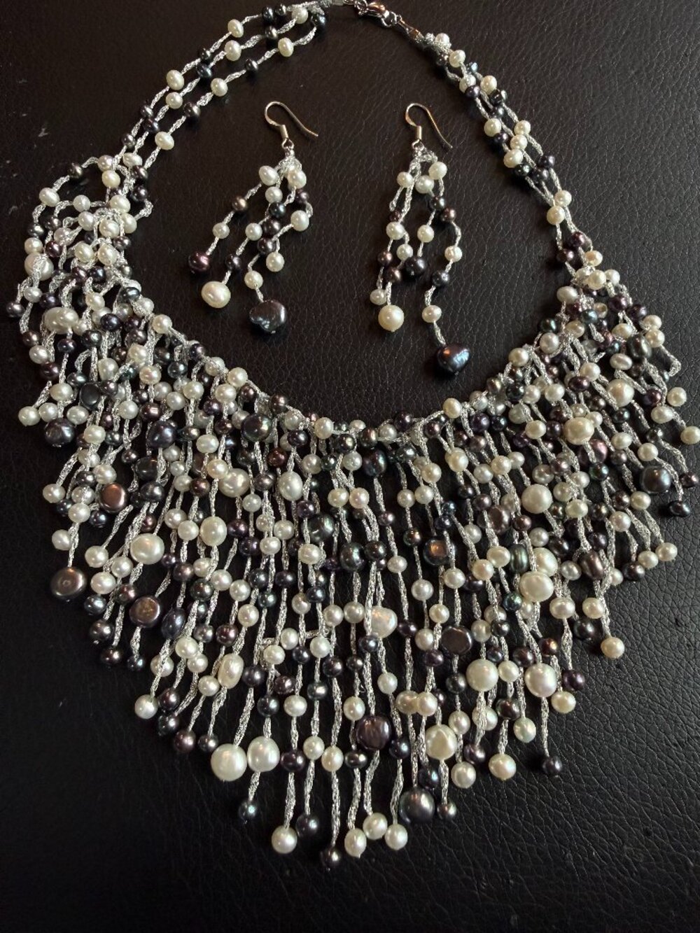Dangly pearl costume necklace and earrings